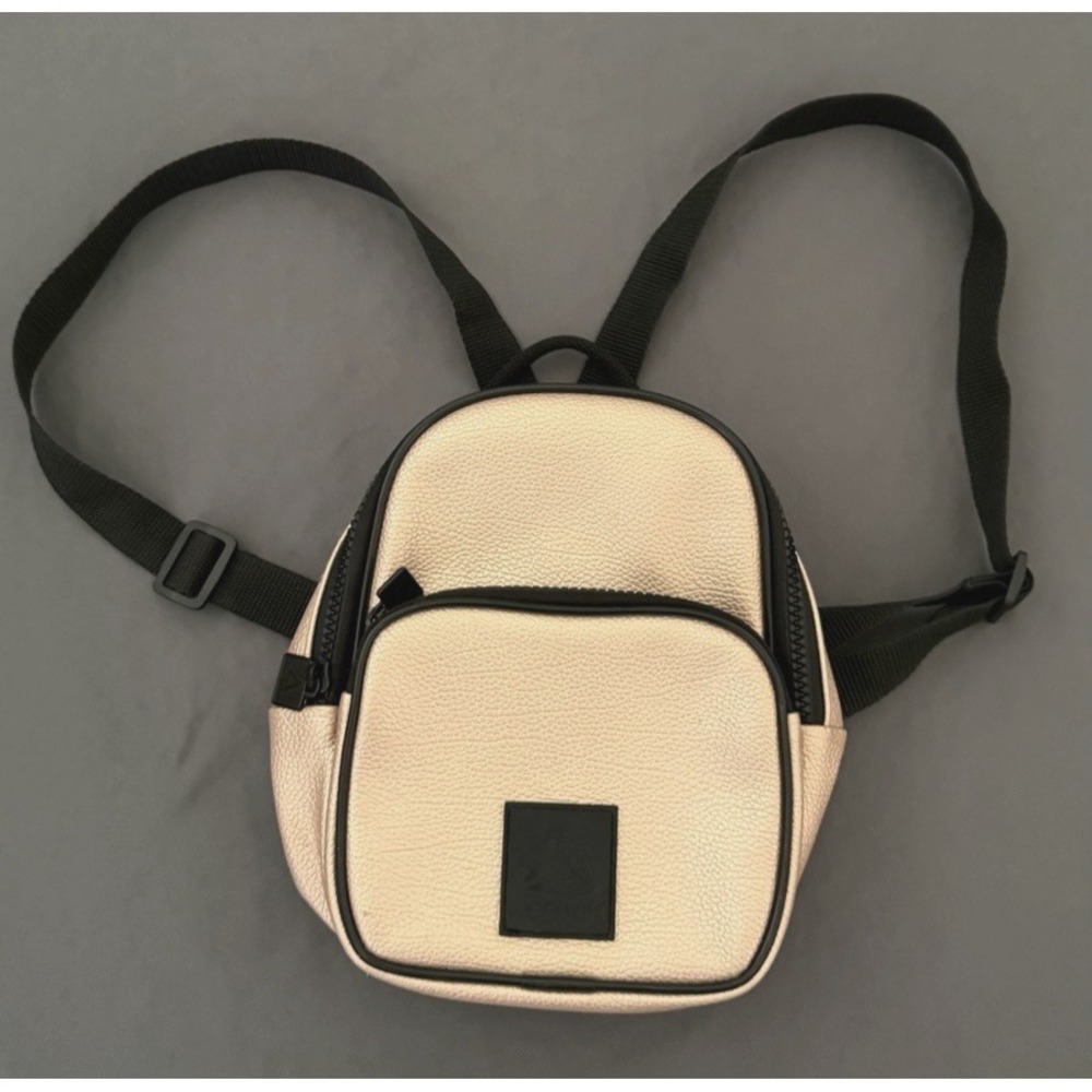 Reebok Mini Backpack Purse Metallic Rose Gold Black Pebbled Logo Adjustable